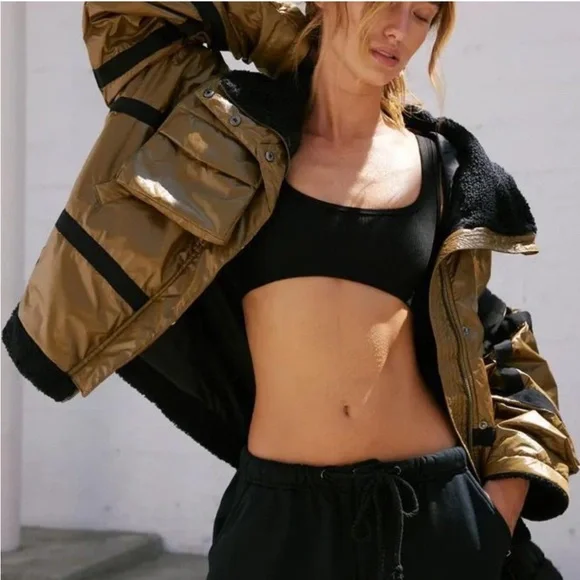 NWT Free People Vagabond Gold Bomber Jacket - Picture 3 of 13